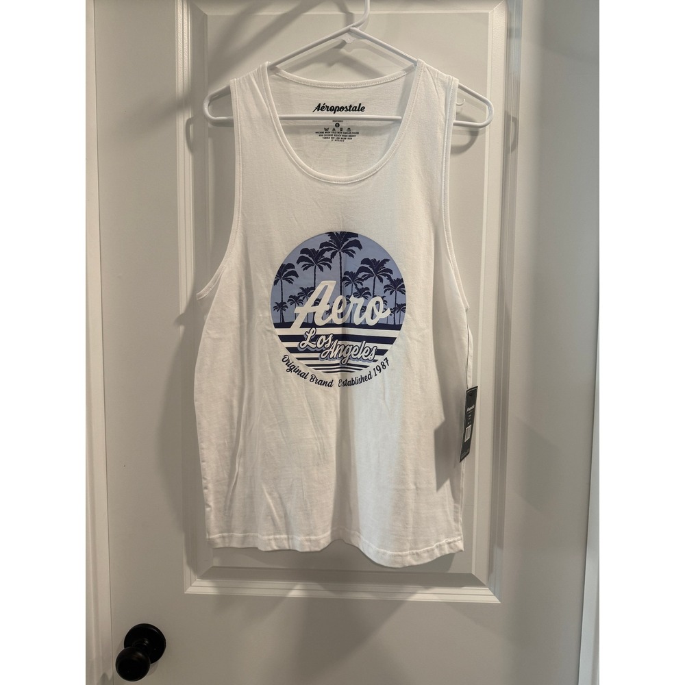 Aeropostale Mens White Aero Los Angeles Palm Tree Graphic Tank‎ Top Size Small
